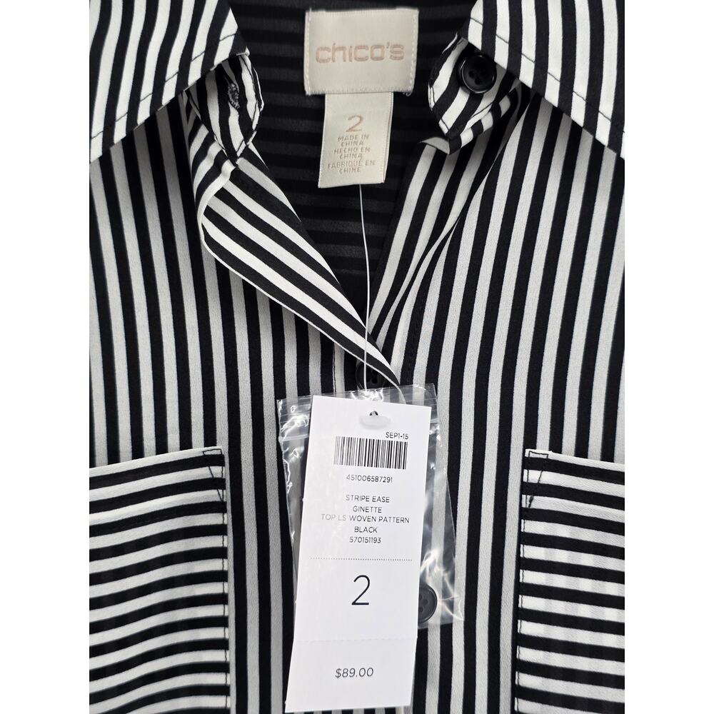 Chico's NEW Ginette Stripe Ease Long Sleeve White Black Blouse Size 2 US 12 - Picture 3 of 5